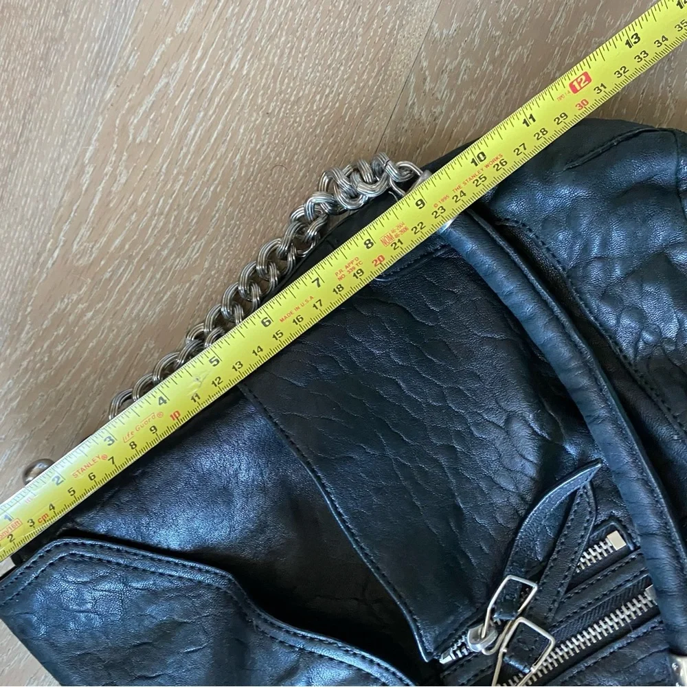 Olivia Harris Black lambskin Leather rocker rock star Hobo Satchel bag